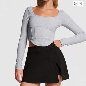 PINK Victoria's Secret the cinched long sleeve ribbed corset top light gray L